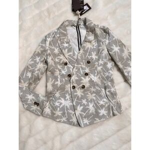 Manila Grace Silver Palm Tree Print Double Breasted Blazer Italy‎ Size 40 US10